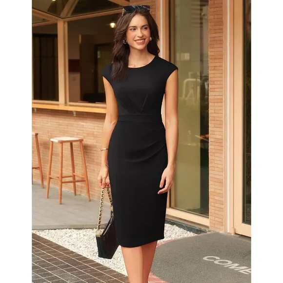 business formal midi dress Berylove Women Off the Shoulder Work Dress Black Bodycon Elegant Midi Business Dress, Black / US16 main image 0